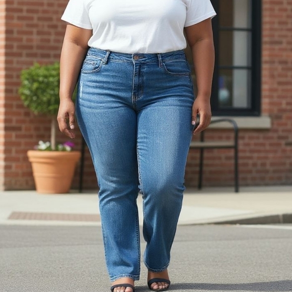 JCP women's slim straight high stretch denim Blue Plus Size 24 W Well worn - Picture 1 of 4